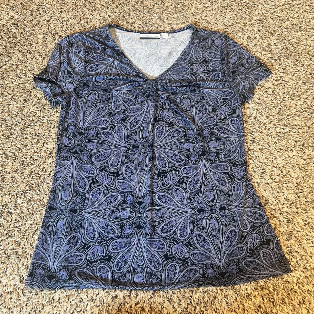 Croft & Barrow Paisley Print V Neck Tunic Top Womens Size S Short Sleeve